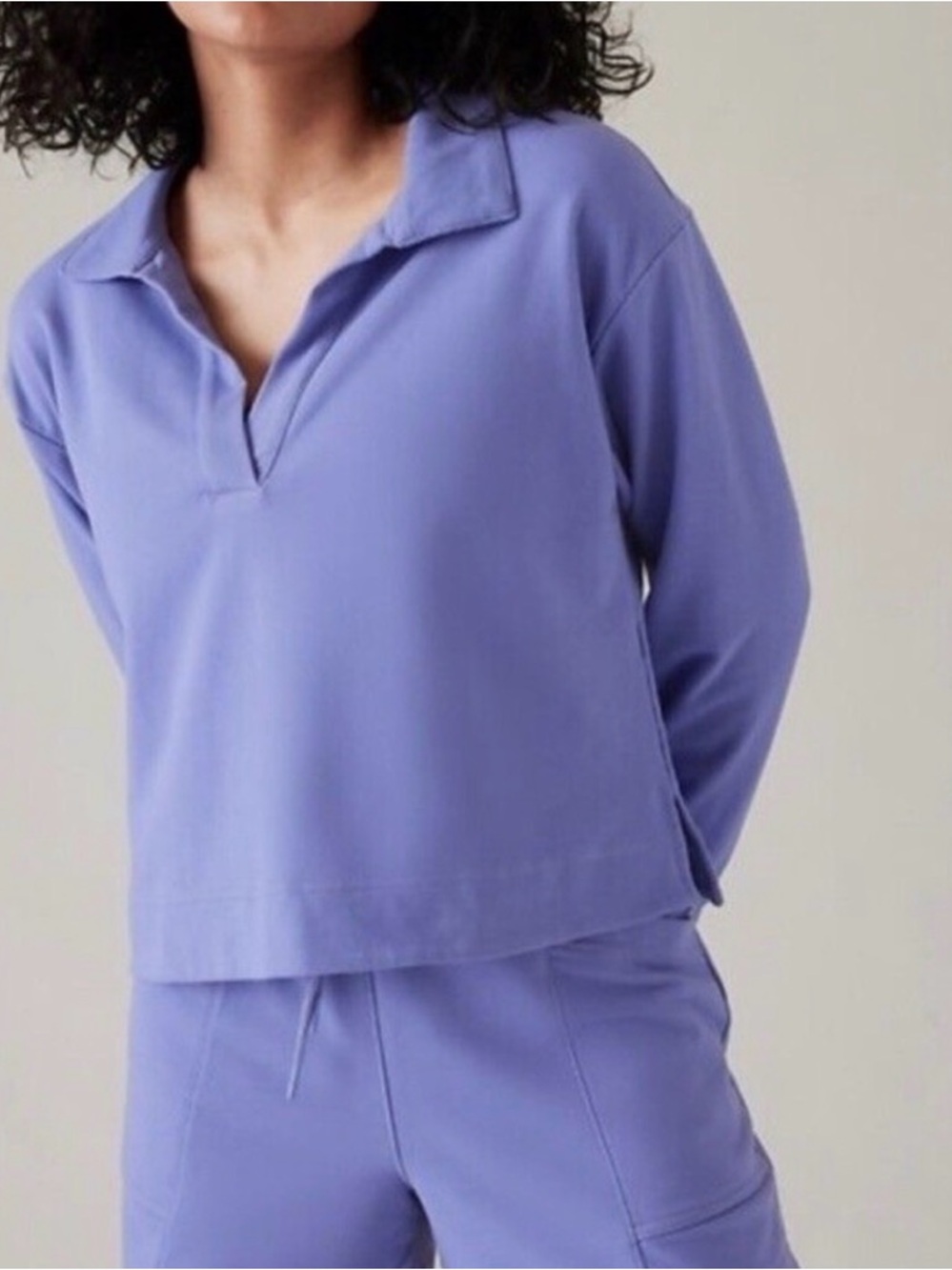 ATHLETA | Women Adonis Purple Retroterry Polo Sweatshirt size L Pullover Cropped